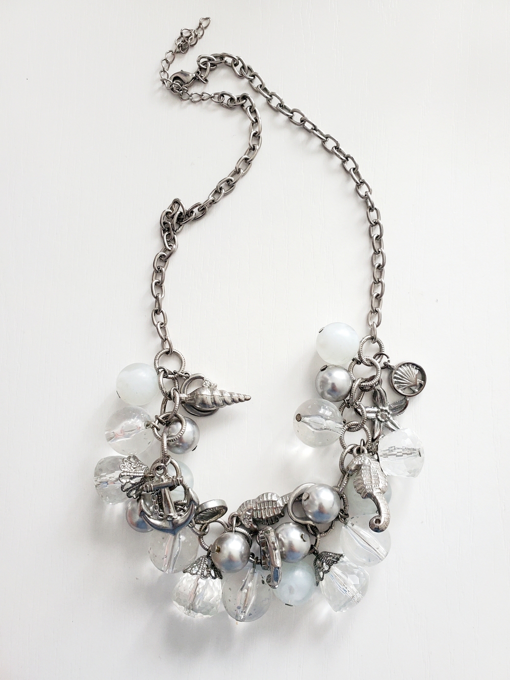 Silver Sea Charm Cluster Necklace - Women Jewelry